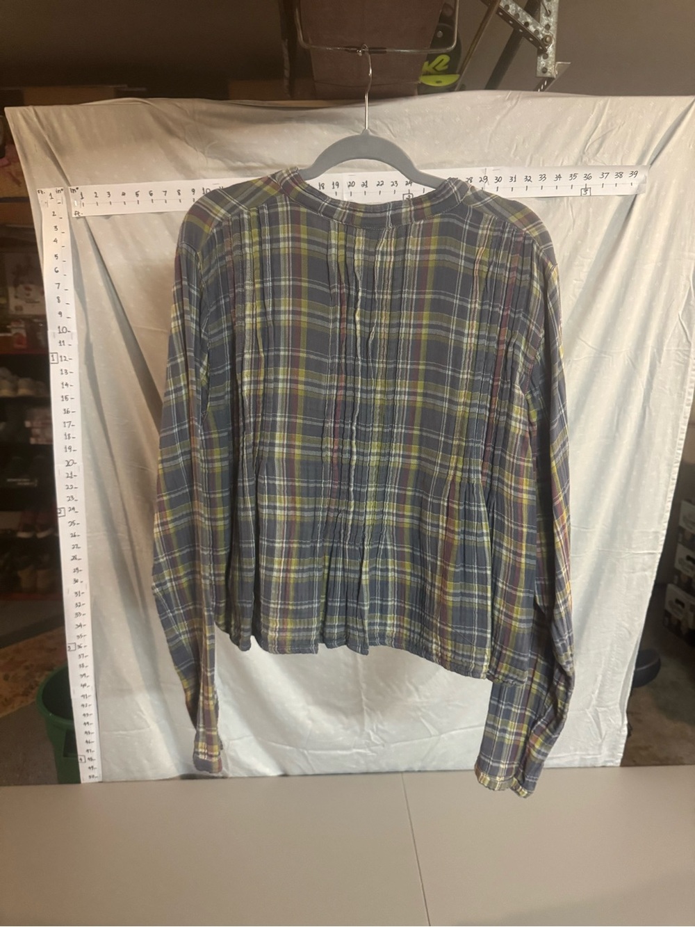 Free People Blue and Green Plaid Button-Front Blouse CP SHADES - Picture 2 of 5